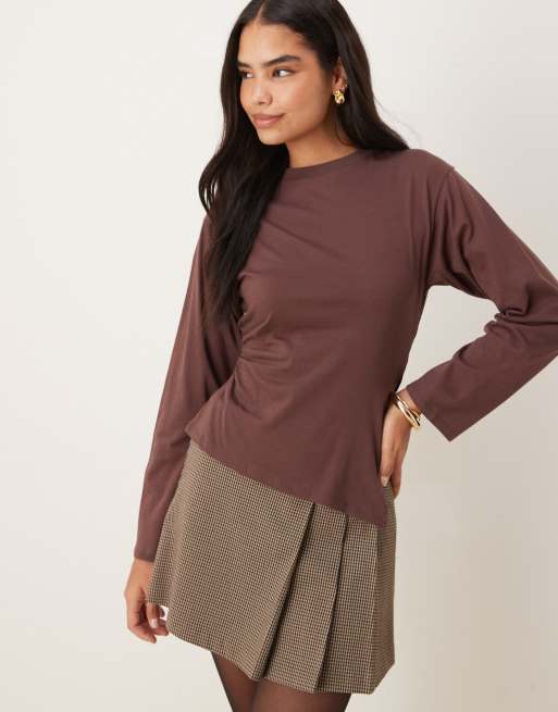 ASOS DESIGN cinched waist asymmetric hem long sleeve tee
