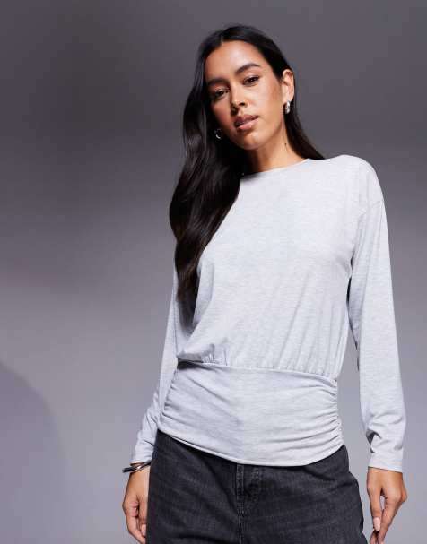 ASOS DESIGN cinched waist batwing top in grey - view 1