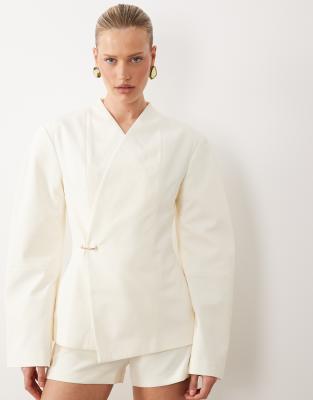 Asos Design Cinched Waist Blazer Suit With Hardware Detail In Multi