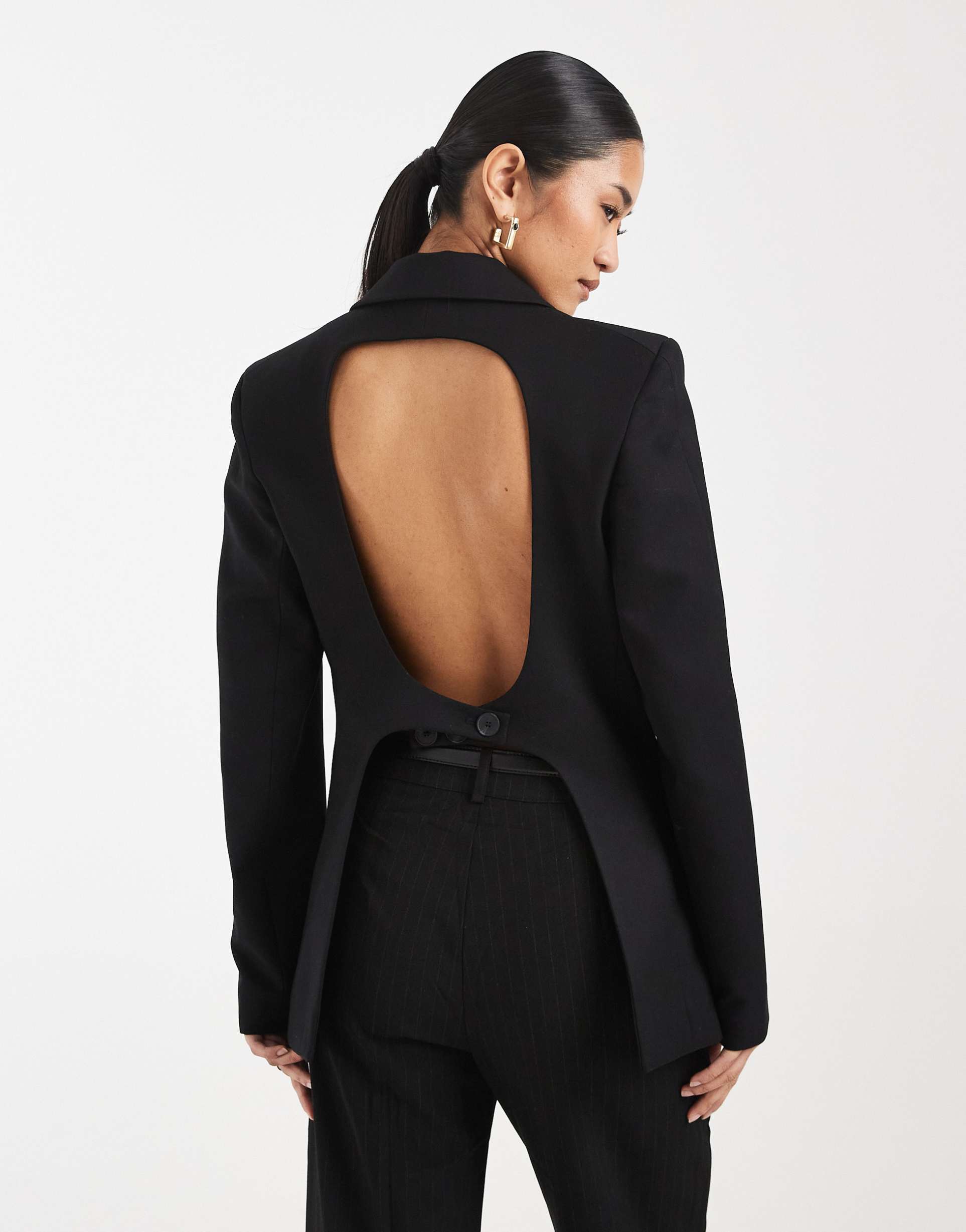 asos design cinched waist blazer with cut out back detailing in black
