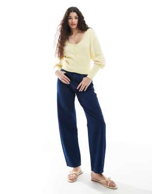 Asos Design Cinched Waist Cardigan In Yellow