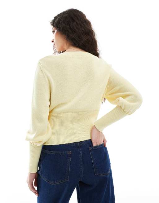 ASOS DESIGN cinched waist cardigan in butter yellow ASOS