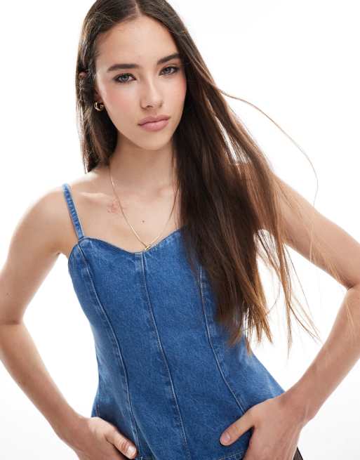 ASOS DESIGN cinched waist denim peplum top - part of a set, 2 of 4