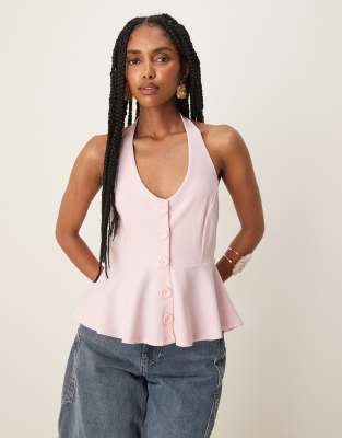Asos Design Cinched Waist Halter Neck Button Up Longline Vest