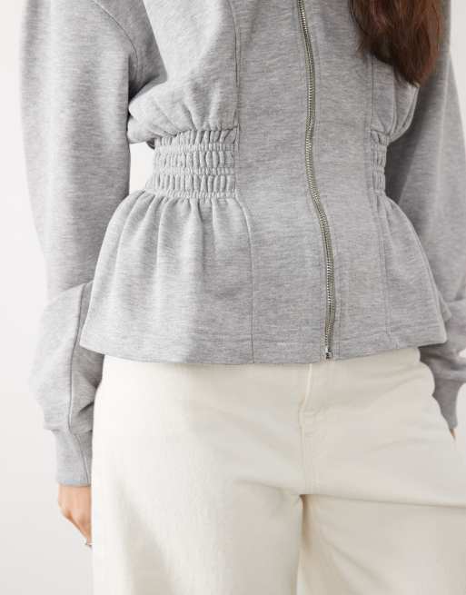 ASOS DESIGN cinched waist hoodie in gray heather, 3 of 4