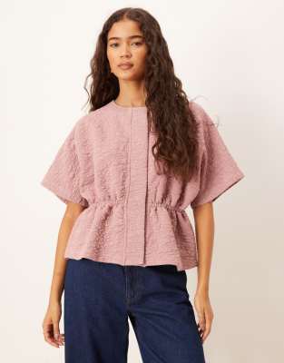 Asos Design Cinched Waist Jacket With Pink Floral Jacquard Design