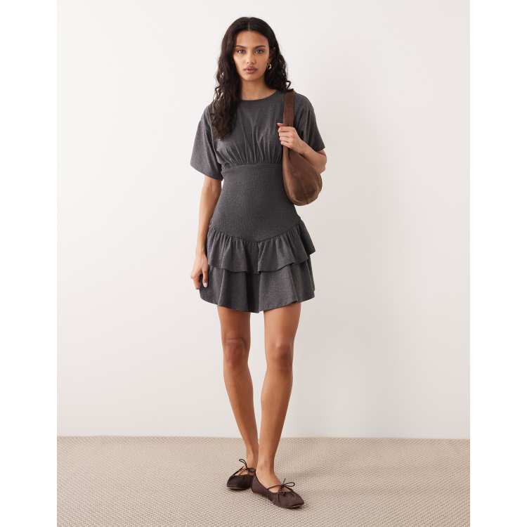 ruffle t shirt dress Ruffle Cotton Sleeve T-Shirt Dress - M / Navy With White Ruffle Sleeve - Organic - Navy w/ White Ruffle Sleeve