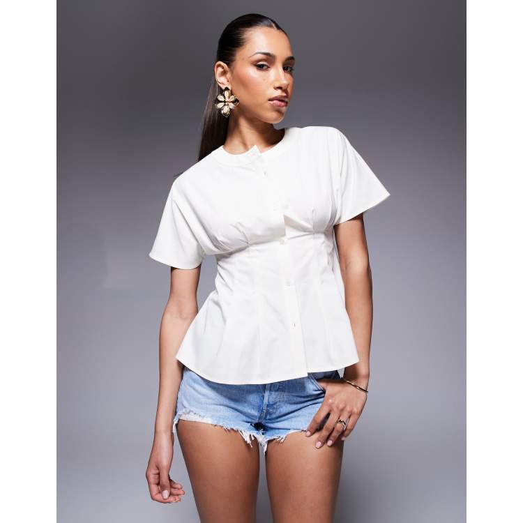 トップス theredthread S front belt blouse white THEREDTHREAD / ザレッドスレッド】S front belt blouse