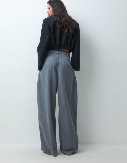 ASOS DESIGN cinched waist seam detail wide jean in charcoal, 5 of 5