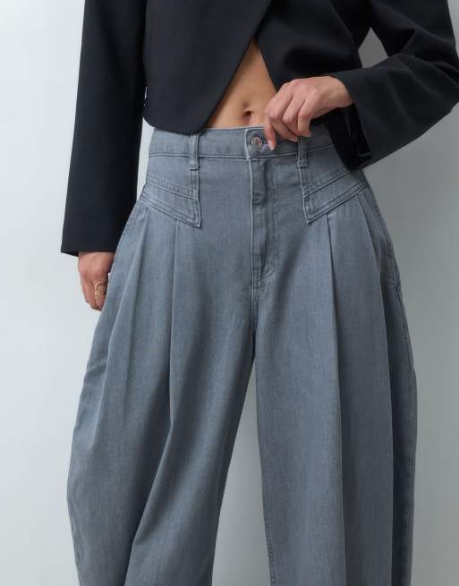 ASOS DESIGN cinched waist seam detail wide jean in wash black | ASOS