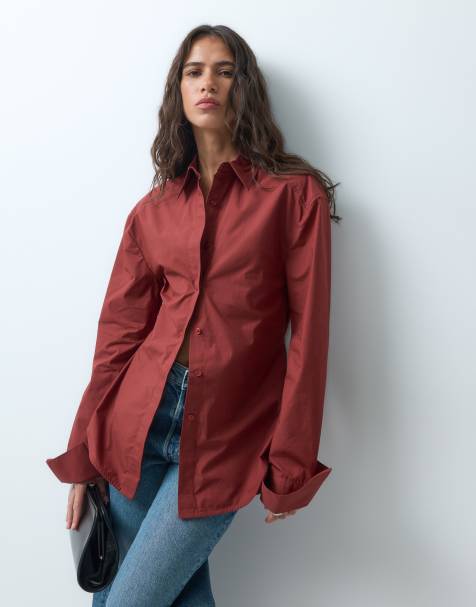 ASOS DESIGN cinched waist shirt in bitter chocolate - view 1