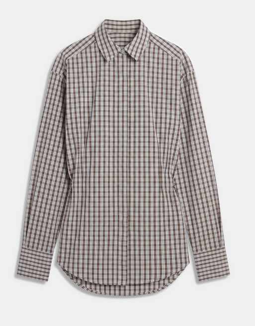 ASOS DESIGN cinched waist shirt in blue check, 5 of 8