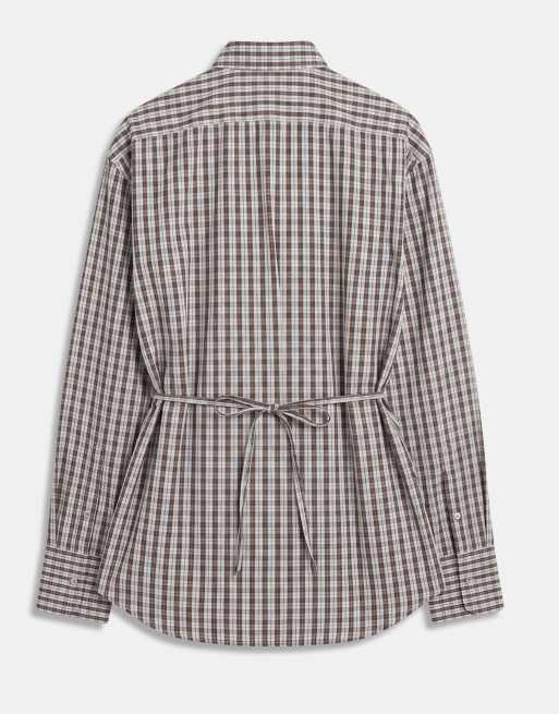 ASOS DESIGN cinched waist shirt in blue check, 6 of 8