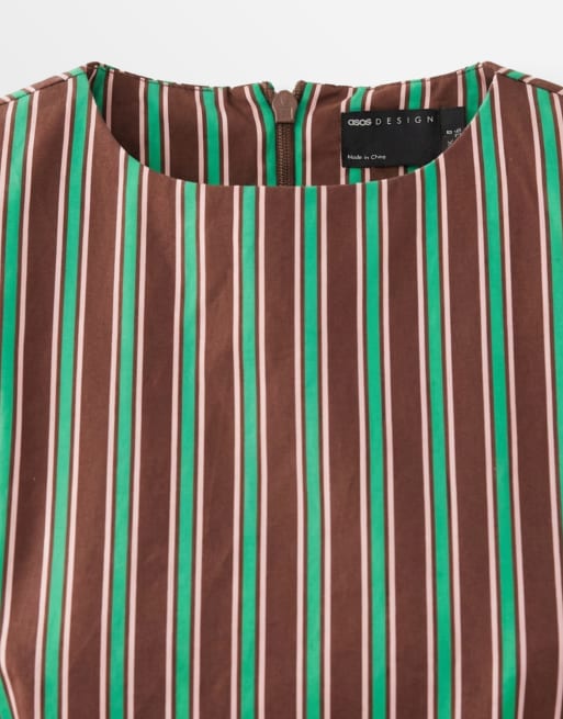 ASOS DESIGN cinched waist singlet in green and chocolate stripe (Part of a set), 7 of 7