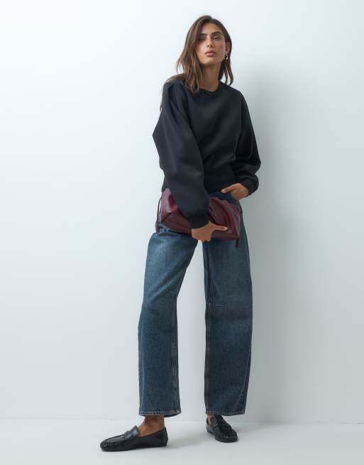 ASOS DESIGN cinched waist sweatshirt in black scuba-style fabric, 3 of 5