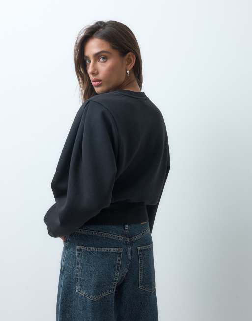 ASOS DESIGN cinched waist sweatshirt in black scuba-style fabric, 5 of 5