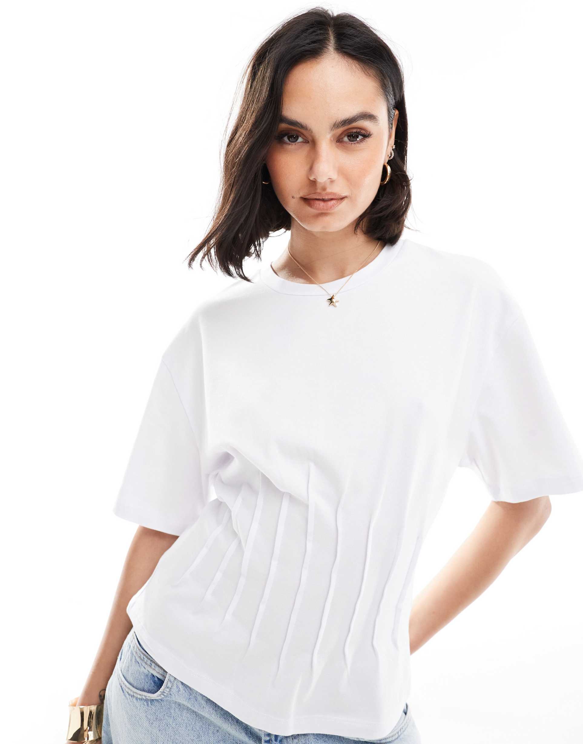 asos design cinched waist t-shirt in white