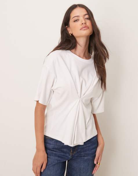 ASOS DESIGN cinched waist T-shirt in white - view 1