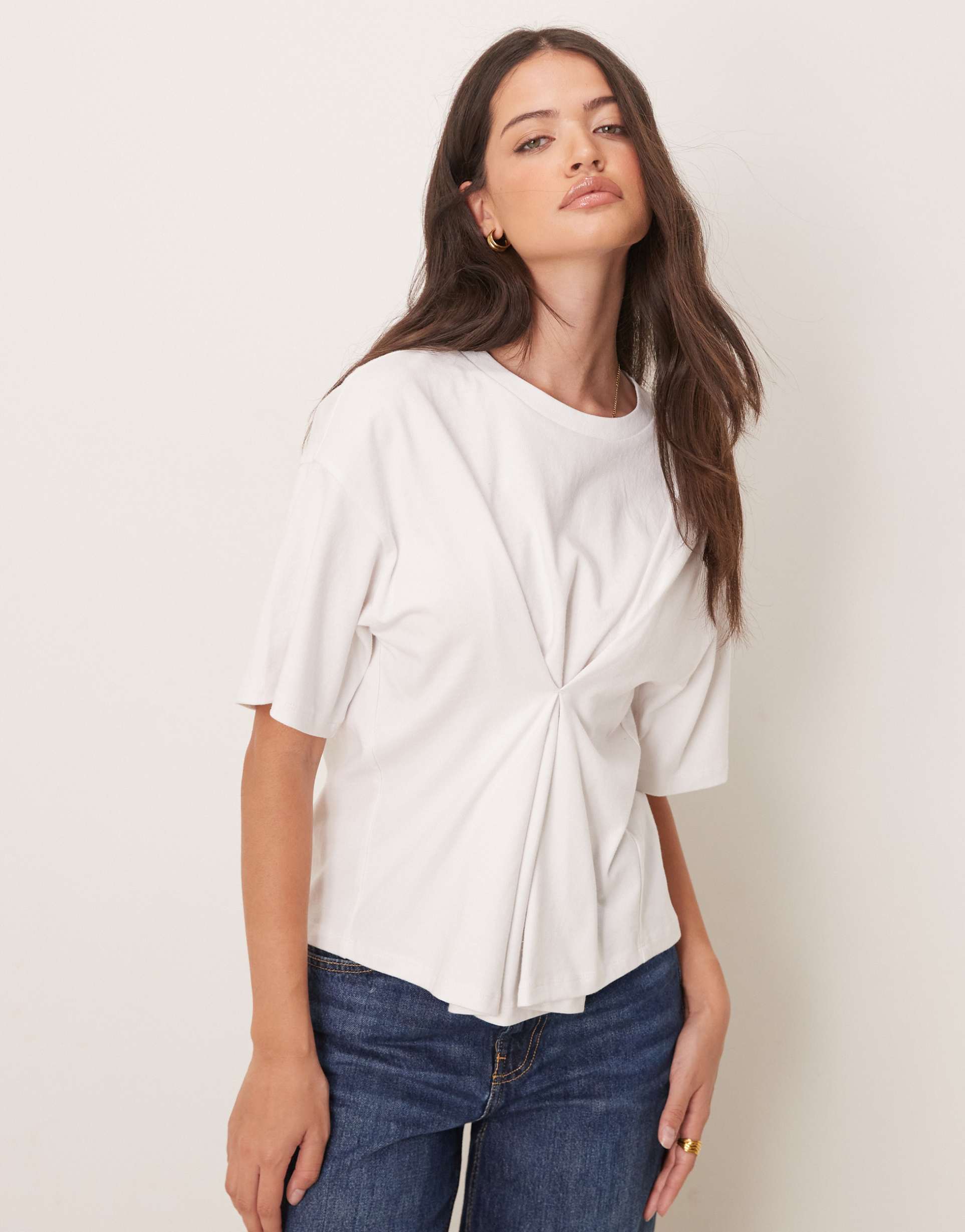 asos design cinched waist t-shirt in white
