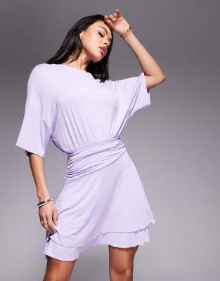 Asos Design Cinched Waist T-shirt Mini Dress With Ruffle Hem In Purple