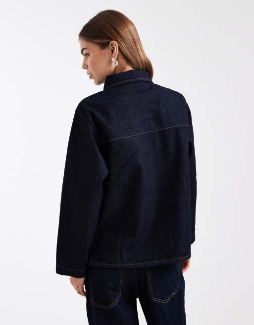 ASOS DESIGN cinched wrap denim shirt in vintage blue wash, 3 of 4