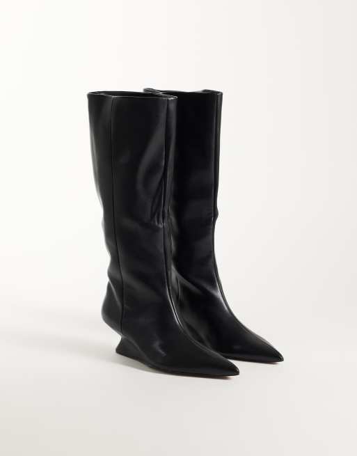 ASOS DESIGN Cinder wedge pull on knee boots in black, 2 of 4