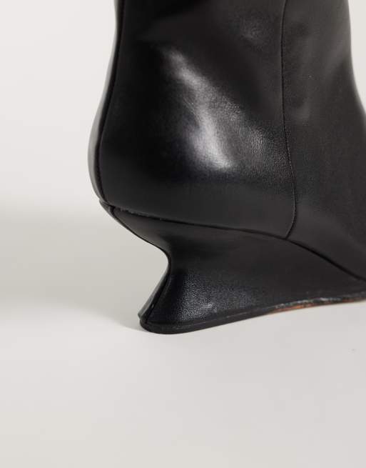 ASOS DESIGN Cinder wedge pull on knee boots in black, 3 of 4
