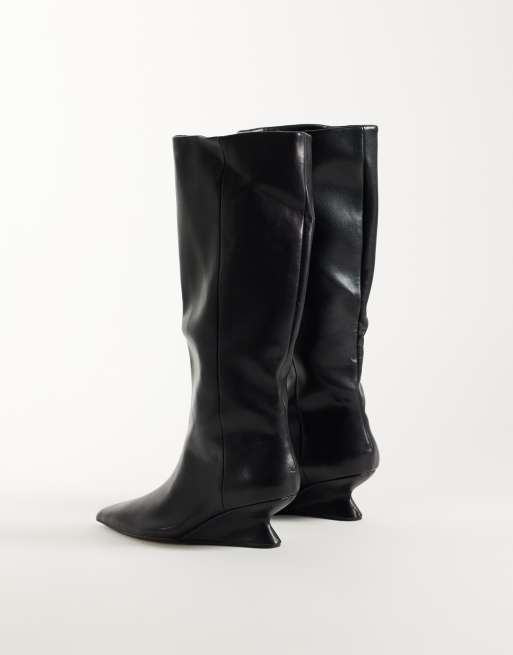 ASOS DESIGN Cinder wedge pull on knee boots in black, 4 of 4