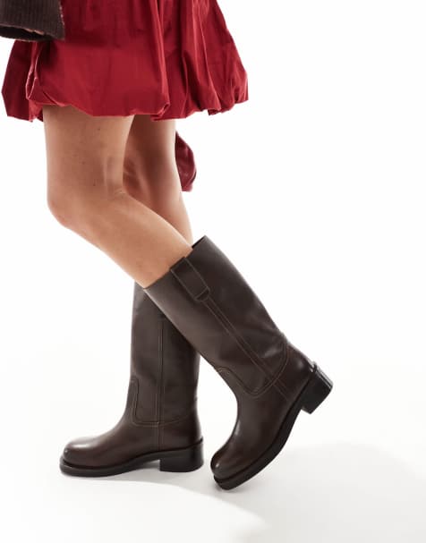 ASOS DESIGN - Cindy - Bottes à enfiler en cuir - Marron - view 1