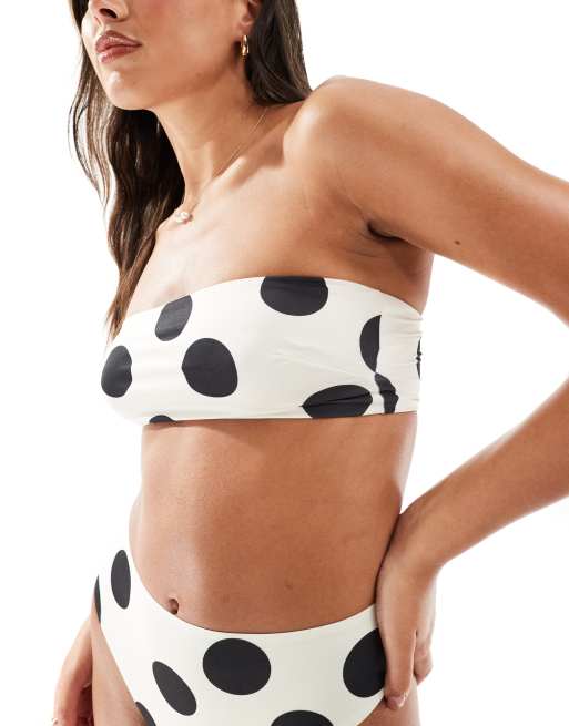 ASOS DESIGN - Cindy - Hvid bandeau-bikinitop med sorte prikker