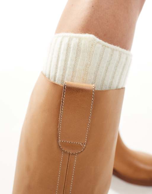 ASOS DESIGN Cindy leather pull-on boots in camel