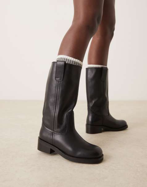 ASOS DESIGN Cindy leather pull on boots in black - view 1