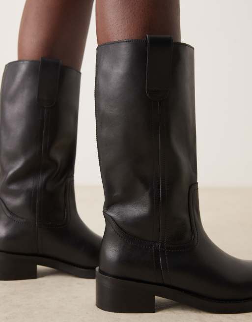 ASOS DESIGN Cindy leather pull on boots in black