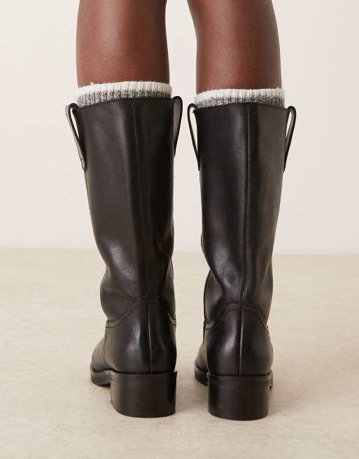 ASOS DESIGN Cindy leather pull on boots in black