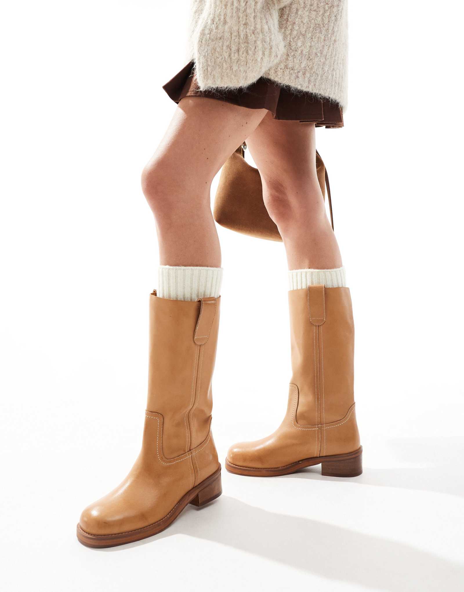 Кожаные ботинки ASOS DESIGN Cindy из верблюжьей кожи
