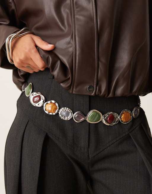 ASOS DESIGN - Cintura a catenina argentata con dettagli misti in resina