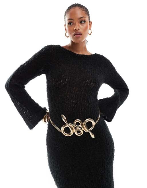 ASOS DESIGN - Cintura a catenina color oro con design attorcigliato a forma di serpente