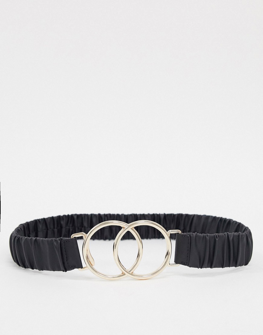 ASOS DESIGN - Cintura arricciata nera con fibbia a doppio anello-Nero