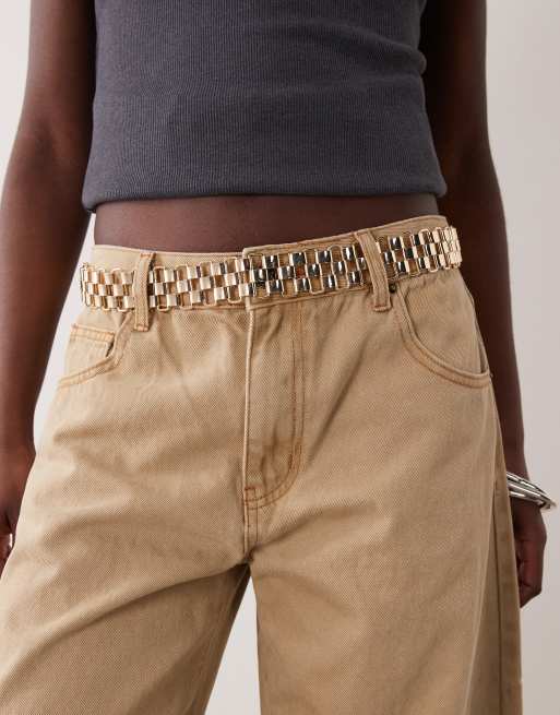 ASOS DESIGN - Cintura color oro con cinturino grande