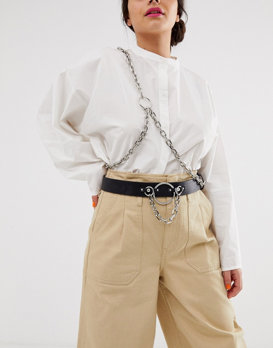 ASOS DESIGN - Cintura con catena e anelli e catenina stile briglie per il corpo-Nero