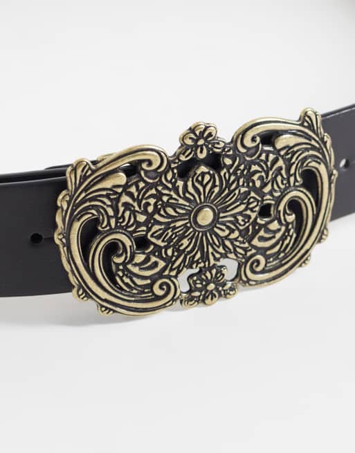 ASOS DESIGN cintura con fibbia floreale appariscente in oro, 3 di 4