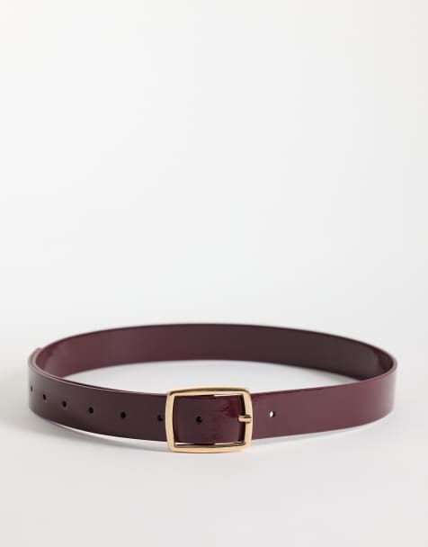 ASOS DESIGN - Cintura con fibbia squadrata bordeaux verniciato - view 1