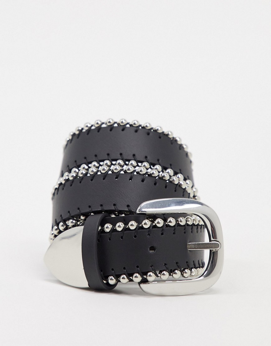 ASOS DESIGN - Cintura da jeans con sfere sui bordi e punta nera-Nero