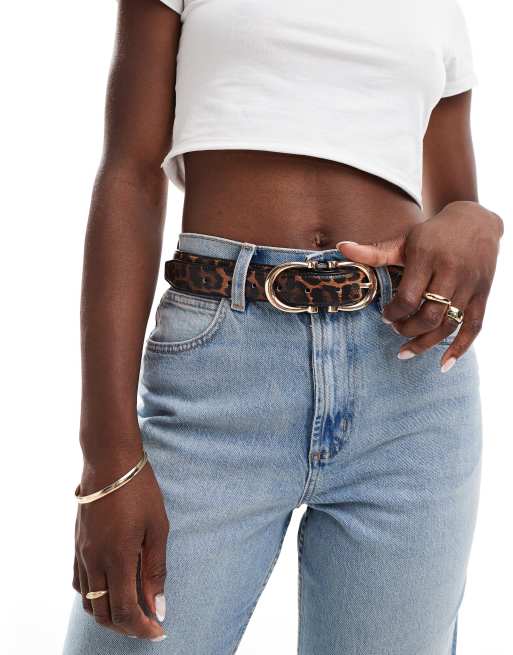 ASOS DESIGN - Cintura da jeans per vita e fianchi leopardata con fibbia doppia a mezzaluna