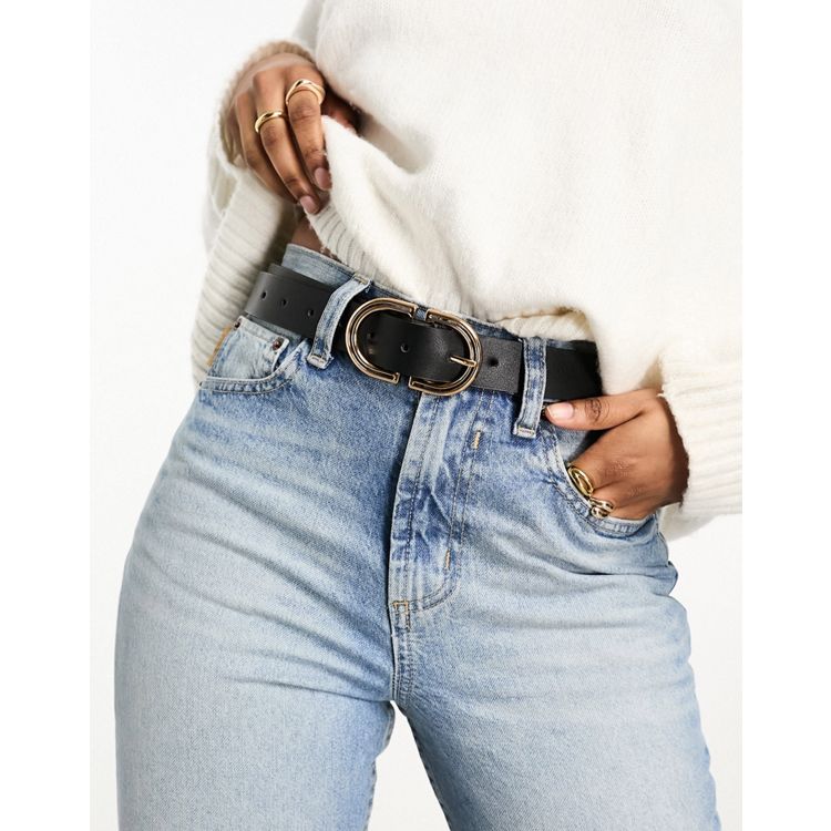 ASOS DESIGN - Cintura da jeans per vita e fianchi nera con fibbia oro