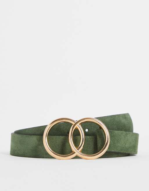 ASOS DESIGN - Cintura da portare in vita o sui fianchi in camoscio verde con fibbia a doppio cerchio