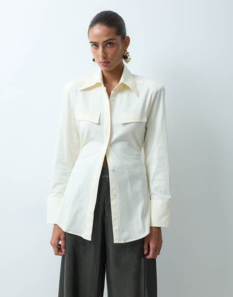 ASOS DESIGN - cintura entallada con hombreras extragrandes en crema - view 1