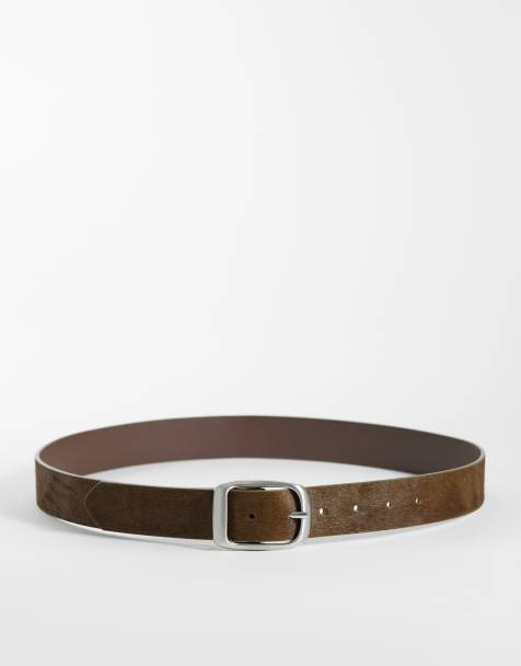 ASOS DESIGN - Cintura in cavallino marrone con fibbia argentata spazzolata arrotondata - view 1