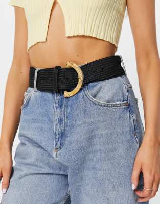 ASOS DESIGN - Cintura in paglia nera con fibbia