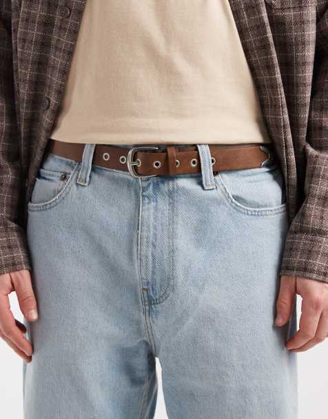ASOS DESIGN - Cintura in pelle sintetica marrone con occhielli e punta in metallo - view 1